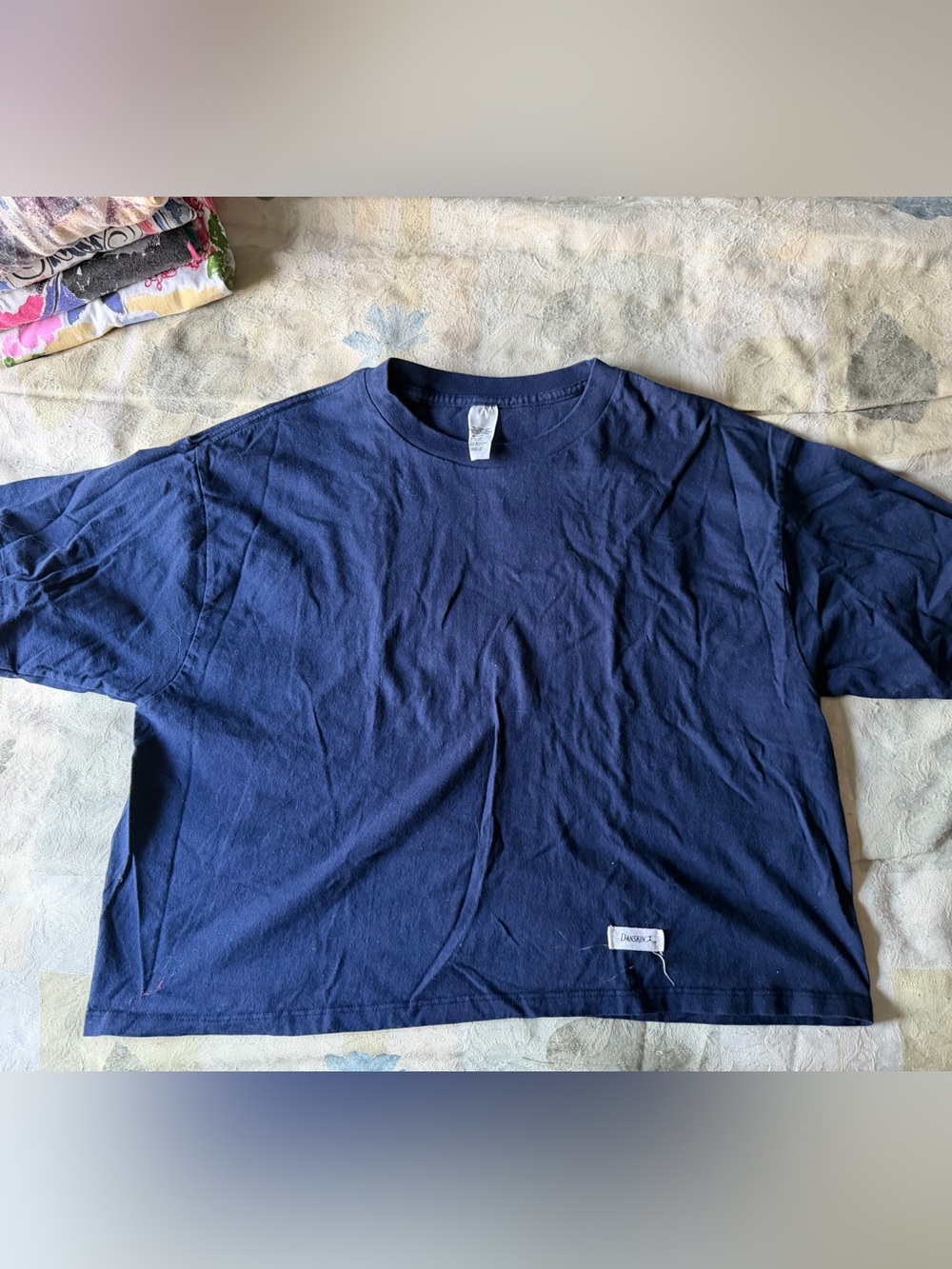 Vintage Danskin Women’s  L Blue Solid Crew Neck Short Sleeve Cotton Knit T-Shirt
